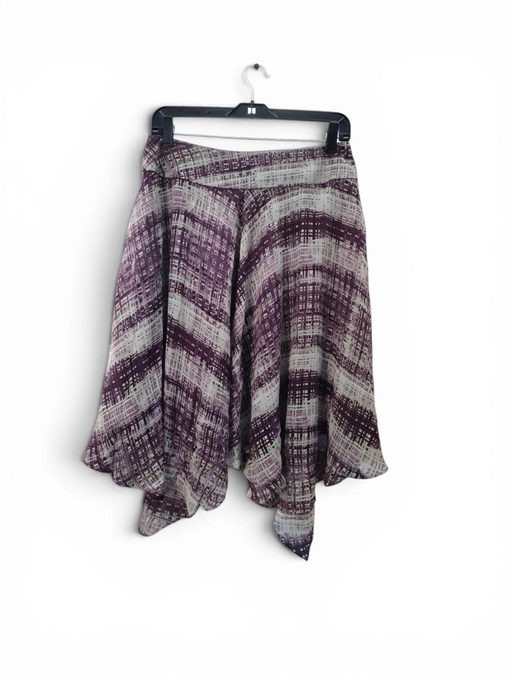 Anne Klein Silk Asymmetrical Purple Patterned Handkerchief Skirt Womens Size 6